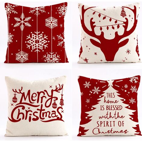 4, taies d'oreiller de Noël (45 x 45 cm) – zip, imprimé d'un côté, chambre à coucher, décoration de la vie des fêtes dans le salon (1/5)