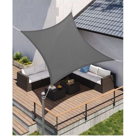 Graues Sonnensegel 2x2 Meter, Polyestergewebe, Sonnenschutz, atmungsaktiv, wasserdurchlässig, geeignet für Terrasse, Garten, Balkon, Camping, quadratisch, konkav, mit Seil (1/5)