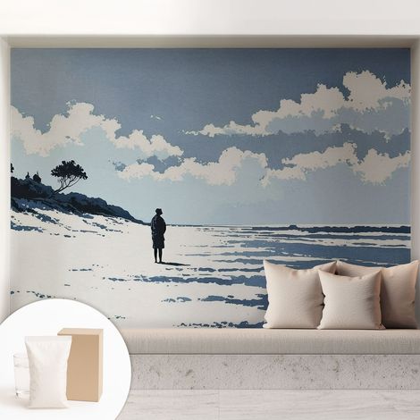 Papier peint intissé décoratif pour salon chambre et cuisine Facile à poser avec colle Silence de la plage 208x146 cm (1/5)