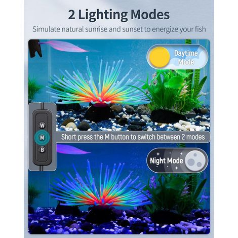 Éclairage LED pour Aquarium Lampe pour Bac à Poisson Étanche avec Support Réglable Modes Jour Nuit et Intensité Variable Luminaire pour Plantes Aquatiques