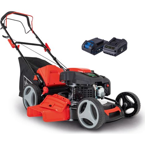 [JAMAIS UTILISE] Scheppach Tondeuse à gazon thermique à démarrage hybride MS200-51E  5,2 CV / 3,8 kW – Largeur de coupe 51 cm – Bac de 65 l – Hauteur de coupe réglable - batterie et chargeur inclus (1/3)