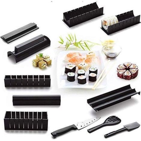 Kit sushi maker – 10 pièces – Roller avec formes triangle, cœur, rond, carré – XXL (1/5)