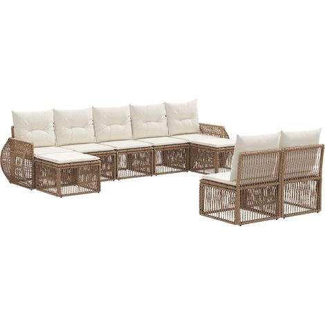 Gartensofa-set 9 pcs Beige und Cremeweiß Poly-Rattan vidaXL