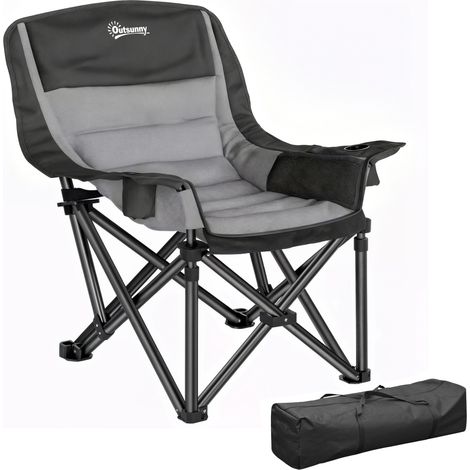Sedia da campeggio pieghevole con 2 portabicchieri e tasche laterali, sedia da giardino in tessuto Oxford e metallo, portata massima fino a 120 kg, 99x71x103 cm, grigio e nero