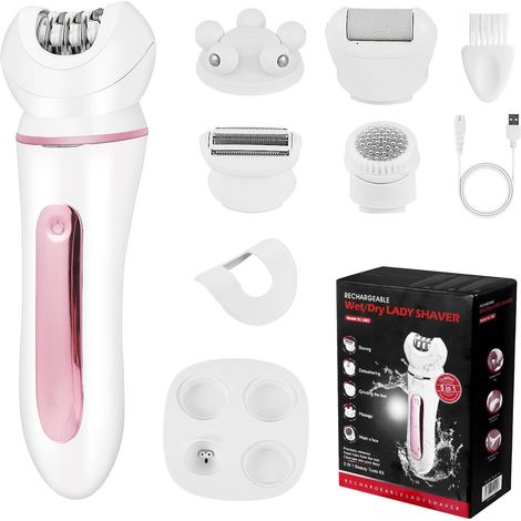 Shaver Women, le dernier appareil d’épilation électrique 5 en 1 pour le visage, les mains, les jambes, le maillot, avec des fonctions de nettoyage, de massage et d’exfoliation (1/5)