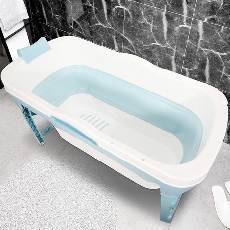 TolleTour Faltbare Badewanne 118x60x50cm Blau aus PP- und TPE-Kunststoff mit Abdeckung platzsparend für Erwachsene (1/5)