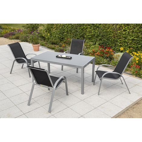 Amalfi Set 5tlg 4 Sessel schwarz Tisch 150x90cm