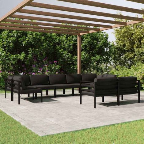 vidaXL Set muebles de jardín 9 pzas y cojines aluminio gris antracita (1/5)