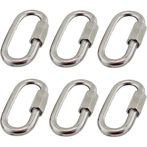 Lot de 6 M5/0.2" Maillon Rapide en Acier Inoxydable 304, Mousqueton INOX à Vis Ovale en Forme de D Très Résistants (1/4)