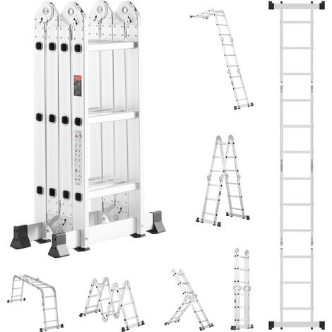 Échelle pliante multifonction 7-en-1, 3 marches, hauteur 3,6 m, portée max 12 pi, capacité 150 kg, pour travaux domestiques et extérieurs. (1/5)