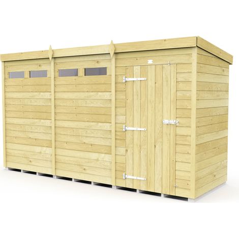 12 x 4 Feet Pent Security Shed - Single Door - Wood - L118 x W358 x H201 cm