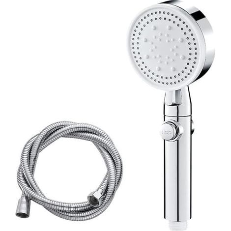 Tête de douche haute pression, douche à main à économie d'eau, 5 types de jet, à main, pour le bain et le spa Tête de douche à main carrée moderne argent (1/5)