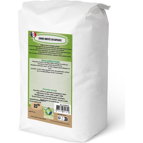 Corne broyée engrais biologique 25kg – Riche en azote – Libération lente – Pour plantations et préparation de sol – Prefor