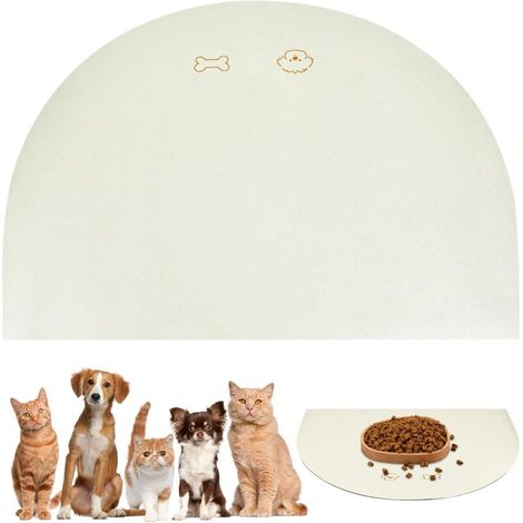 Tapis de gamelle pour chien et chat - 40 x 50 cm - Imperméable - Antidérapant - En cuir synthétique - Beige (1/5)