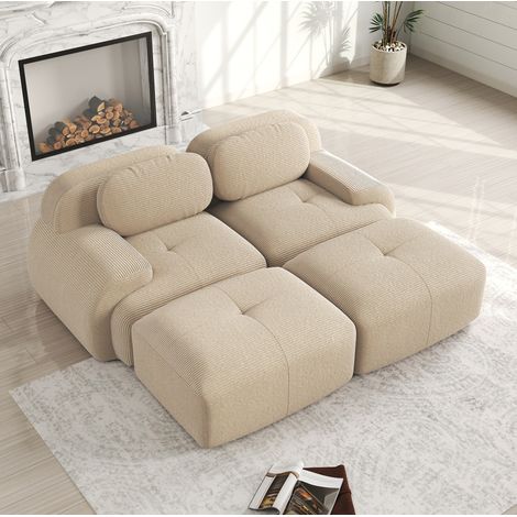 Divano modulare 2 posti beige in velluto a coste senza telaio con braccioli ergonomici e base antiscivolo (1/5)