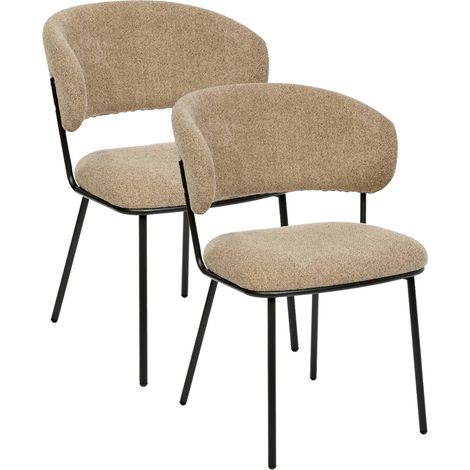 Lot de 2 chaises de salle à manger coloris taupe avec structure en acier Noir - Longueur 54 x Profondeur 58 x Hauteur 79 cm