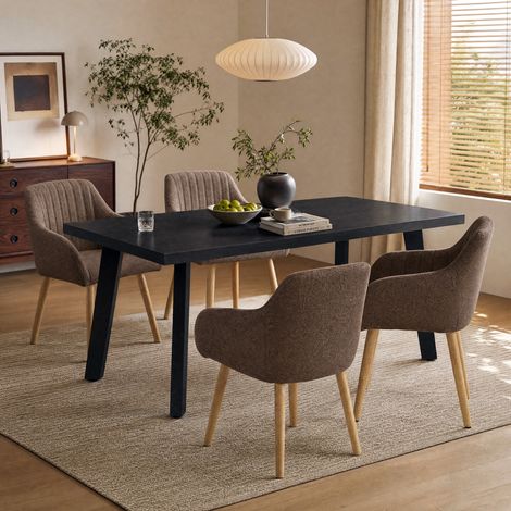 GOEURVANT Conjunto Comedor 4 Personas (Mesa Efecto Roble Negro, 4 Sillas Marrón Moka, Patas Negras Mates) – Diseño Elegante para Cocina (1/5)