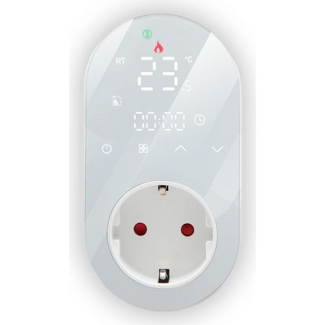 Thermostat connecté WiFi programmable pour radiateur électrique - Contrôleur chauffage et refroidissement avec sonde température, régulateur d'ambiance (Blanc)