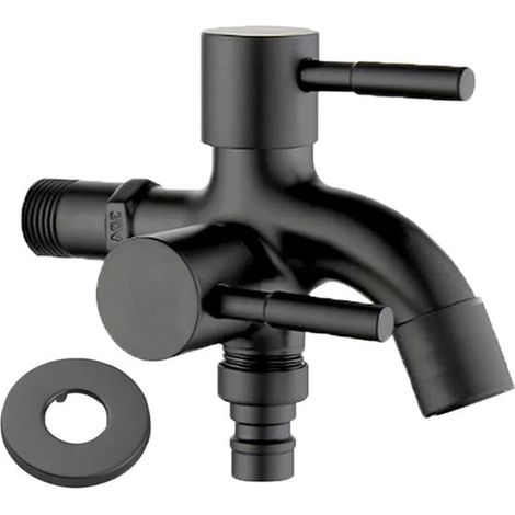 Schwarzer Außenwasserhahn – Waschmaschinenanschluss – Wasseranschluss – Edelstahl – G1/2" – Schwarz