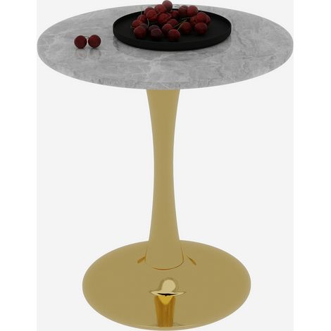 Table basse ronde dorée en marbre artificiel 2 à 4 personnes, style moderne minimaliste, idéale en salon ou salle à manger, finition élégante, CHICFURN (1/5)