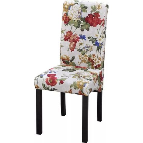 Chaise tissu motif floral et pieds bois noir Blumen - Lot de 4 (1/5)