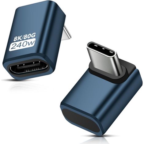 2er-Pack 90-Grad-USB-C-Verlängerungsadapter – 80 Gbit/s – Thunderbolt 5-Verlängerungsanschluss – 240-W-Verlängerungsanschluss – Für iPhone 15/16, Tablet, Smartphone und andere USB-C-Geräte (1/5)