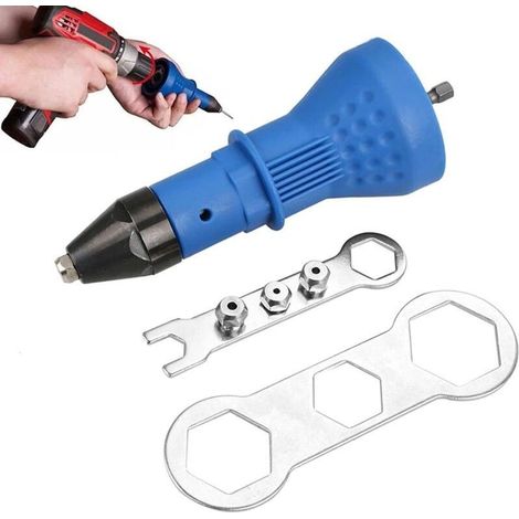 Pistolet À Rivets Pour Perceuse Sans Fil Riveteuse Électrique Rivet Écrou Pistolet Électrique Rivet Écrou Pistolet Adaptateur Adaptateur Rivetage Insérer Écrou Perceuse Électrique Kit[Bleu] (1/5)