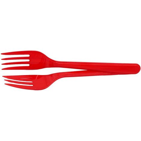 FORCHETTE DI PLASTICA SET 40 PZ COLORE ROSSO DA TAVOLA E PER FESTE RIUTILIZZABILI (1/4)