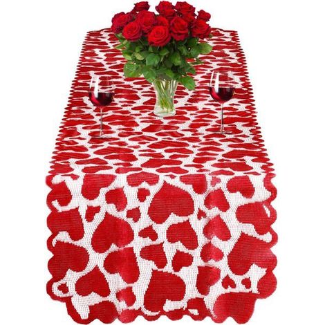 BelleRise - Chemin de table rouge en forme de cœur pour la Saint-Valentin, 183 x 35 cm. Décoration intérieure pour la Saint-Valentin. (1/4)