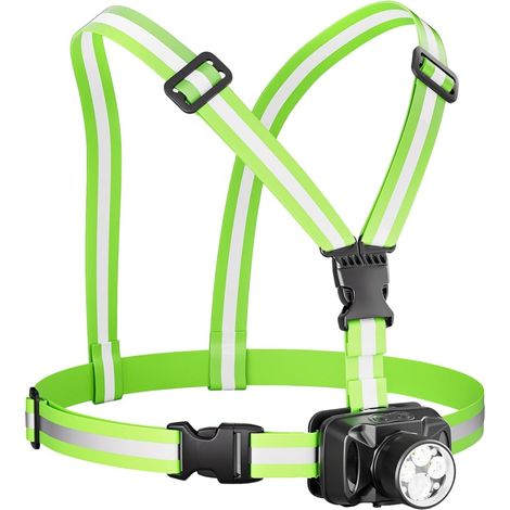 Feux de course - 1000LM Lampe de poitrine LED rechargeable, faisceau réglable à 90 degrés avec éclairage lumineux, lumière de sécurité pour randonnée, cyclisme, marche, camping, travail, veste de