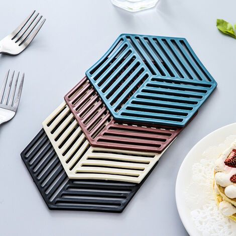 Dessous de plats Kitchen Pot Coaster Tapis de protection en silicone 14.312.1cm  4Pcs Noir Rouge Bleu Beige (1/5)
