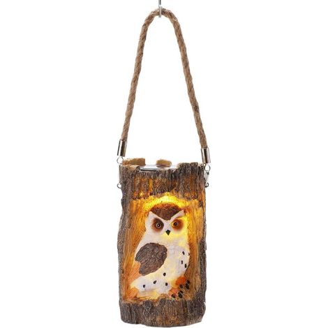 Lanterne solaire de jardin, lampe solaire à suspendre avec corde, lampe d'extérieur étanche en forme de souche de hibou pour terrasse, cour, allée, décoration(10 x 18cm) (1/5)