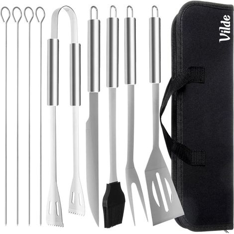 Set di utensili per barbecue in acciaio, in una custodia, 10 pezzi. (1/5)