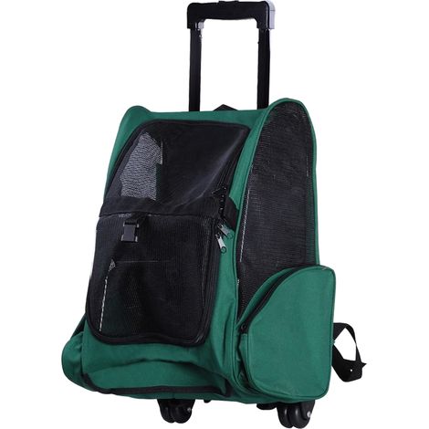 easycomfort trasportino zaino 2 in 1 per cani e gatti con tasche laterali, maniglia telescopica e ruote, 42x25x55cm, verde (1/5)