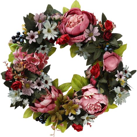 Couronne De Fleurs - Pivoine Artificielle En Soie - Décoration Porte Et Mur Intérieur/Extérieur Protégé - 1 Pièce (1/5)