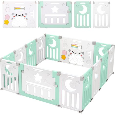 Keepbuying – Parc bébé pliable 12+2 panneaux modulables – Clôture de sécurité en plastique – Dimensions 150 x 150 x 62 cm – Vert