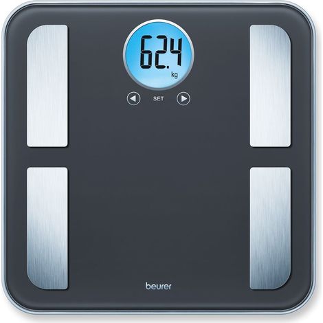 Beurer BF195 Bilancia pesapersone diagnostica digitale 180 Kg display LCD retroilluminato analisi corporea massa grassa muscoli ossa acqua 10 utenti colore Argento (1/5)