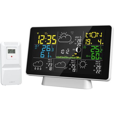 Station météo intelligente WIFI avec capteur extérieur/prévision 7-en-1/température/pression atmosphérique/humidité/pluviomètre/Phase de lune/réveil (1/5)