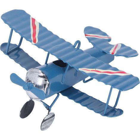 Avion miniature rétro en fer bleu, modèle d'artisanat ancien, décoration de bureau à domicile, cadeau de fête. (1/5)