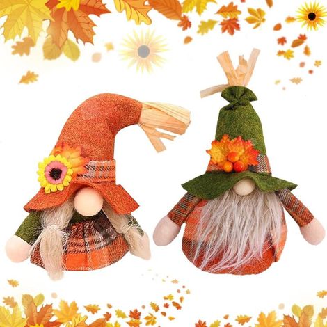Thanksgiving Herbst-Deko aus Plüsch 2er Set, Gnom Wichtel Plüsch 18 cm, warme Stimmung Haus Küche Fest (1/5)