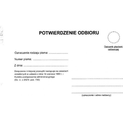 Modulo di restituzione - Conferma di ricezione secondo le norme del Codice di procedura amministrativa (1/2)