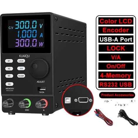 Fuente de alimentación programable, comunicación USB y RS-232, 300V 1A 300W RS232 (1/2)