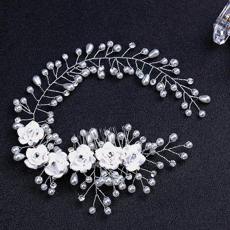 Blumenhaarband, Brauthaarkamm, Brauttiara, Kopfschmuck mit Kunstperlen für die Hochzeit