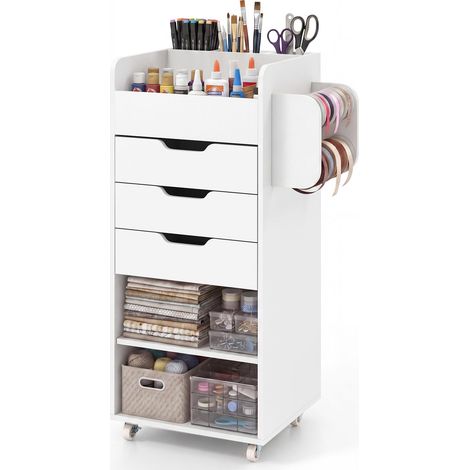 COSTWAY Cassettiera con 3 Cassetti e Mensole, Armadietto con Ruote, Ideale per Camera da Letto Bagno Cucina, 48 x 33 x 86 cm (Bianco) (1/5)