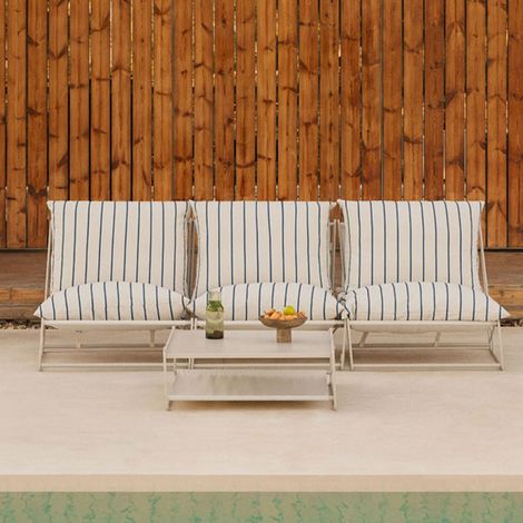 Ensemble de jardin modulable Amaro 3 pièces avec canapé et table d'appoint convertible SKLUM Tapioca Beige - Bleu Marin