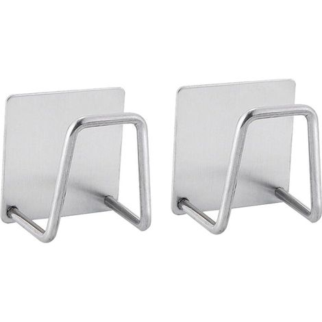 Porte-éponge adhésif, sans perçage, porte-éponge en acier inoxydable antirouille et étanche pour évier de cuisine (argent 2 pièces)