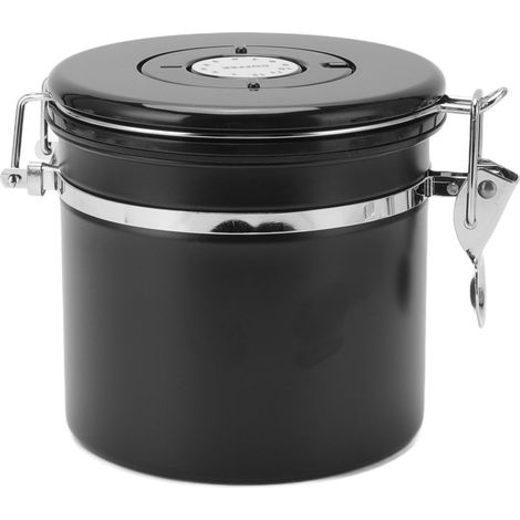 Boîte de conservation pour grains de café en acier inoxydable, hermétique, avec cuillère doseuse de 30 ml et fonction de suivi de la date. Capacité : 1,2 L, couleur noire. (1/5)