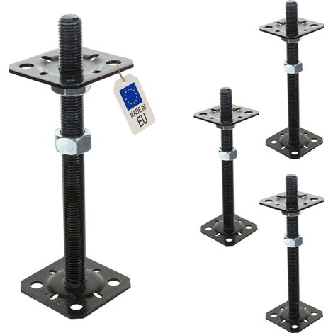 4 Embases Pied de poteau réglable en hauteur par vis - Platines 80x80mm - M24 - Acier galvanisé Noir - Fabrication Europe