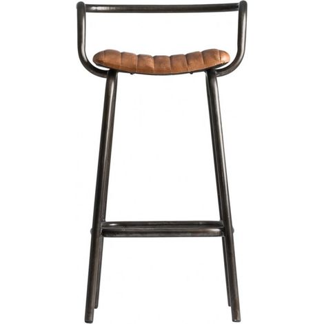 Tabouret de bar cuir marron et pieds métal Alina (1/5)