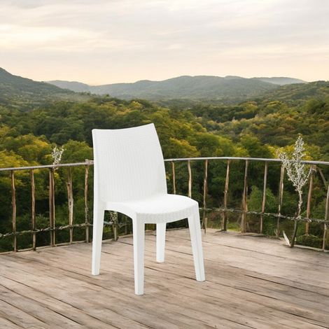 Dmora - Sillas de Jardín Dmondin, Asiento de jardín, Silla para mesa de comedor, Sillón de exterior efecto ratán, 100% Made in Italy, 48x55h86 cm, Blanco (1/5)